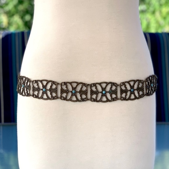 Accessories - Boho Flower and Scrolls Link Bronze-Tone Metal Belt